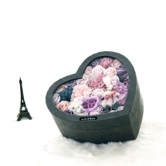 Προσαρμοσμένη εκτύπωση Καρδιά σχήμα χαρτί καπέλο λουλούδι δώρο κουτί με PVC για την Ημέρα του Αγίου Βαλεντίνου