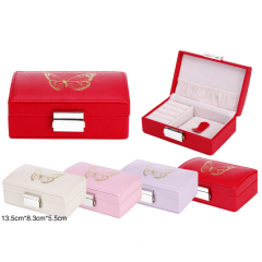 High quality leather jewelry box with mirror with logo hot stamping