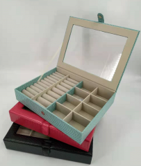 Pu material jewelry box for ring/ ear rings  with mirror